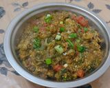 A picture of step 8 of Smoky Brinjal with Spinach (Green Olo Style).