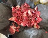 A picture of step 1 of Gyudon (beef and rice bowl).