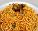 A picture of step 6 of Fried Baby Snails On Mixed Veggies Jollof Pasta.
