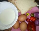 A picture of step 1 of French toast, omelette and tea.