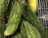 A picture of step 1 of Bharwa karele (bitter gourd).