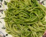 A picture of step 3 of Skillet Spaghetti with Wild Mustard Greens Pesto.