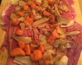 Foto del paso 3 de la receta: Falda de ternera rellena de jamón y pera 