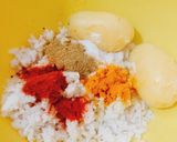 A picture of step 2 of Corn cheese stuffed flattened rice balls.