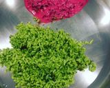 A picture of step 9 of Coriander rice with beetroot raita.