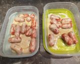 Foto del paso 10 de la receta: Mini salchichas de pollo al roquefort con calabacín y papas