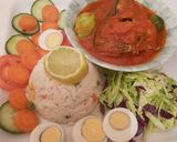 A picture of step 5 of White basmati rice and fresh tilapia fish stew and salad.