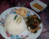 A picture of step 10 of Kumro shaak with chingri mach and dal a tasty lunch.