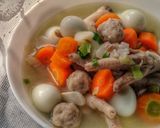 A picture of step 7 of Quail Eggs Chicken Feet Carrots and Meatballs Soup.