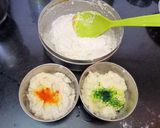 A picture of step 4 of Tricolour idlis.