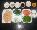 A picture of step 1 of Chicken vegetable fried rice.