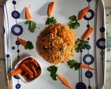 A picture of step 2 of Schezwan carrot rice with carrot sabzi.