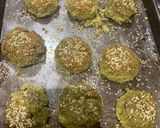 A picture of step 8 of Herby falafel - lightly fried then oven baked 🧆.