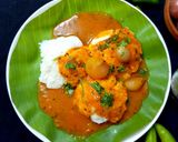 A picture of step 17 of Idly with sambar (without dal) for breakfast.
