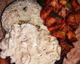 A picture of step 6 of Chicken steak with mushroom sauce with fried rice and fried vegetables.