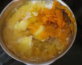 A picture of step 2 of Basbousa soaked in Orange & Honey syrup.