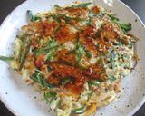 A picture of step 6 of Okonomiyaki with Garlic Chives.