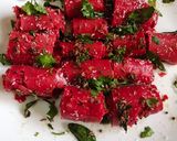 A picture of step 3 of Beetroot khandvi.