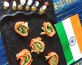 A picture of step 7 of Tri colour suji pancake Swiss roll.