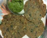 A picture of step 3 of Rj speciaGreen garlic bajri methi thepla with coriander chutney.