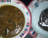A picture of step 7 of Amala with dry okro soup.