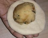 A picture of step 3 of Aalu Ka Paratha with Tamater ki chatni.