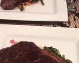 A picture of step 16 of Sirloin steak with Balsamic glazed brussels sprouts with bacon, cranberry, walnut and blue cheese.