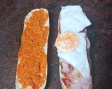 Foto del paso 5 de la receta Bocadillo de lomo adobado, salteado de pimiento y huevo frito