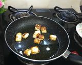 A picture of step 2 of Nawabi paneer with coriander coconut gravy.