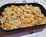 Vegán vöröslencsés–édesburgonyás gombás basmati rizs növényi tejszínnel tepsiben recept fázis 5 fotója