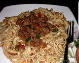 A picture of step 5 of Spagmac with stir fry Minced meat #lunchidea.