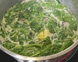 A picture of step 3 of Purslane Soup with Goat Cheese Whipped Cream and Hazelnut Oil.