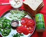 A picture of step 1 of Cheese spread salad grilled sandwich.