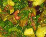 A picture of step 6 of Spinach Brinjal Potato Sabji.