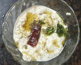 A picture of step 4 of Masala Dosa with Sambar and Coconut Chutney.