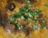 A picture of step 9 of Curry pakora in green and with red Chilli tarka.