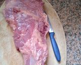 Foto del paso 1 de la receta: Pulpón relleno de jamón, panceta, queso, morrón, y aceitunas