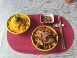 Pollo con brócoli y zanahorias al vapor medio chino, pero picantes!!!