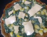 A picture of step 4 of Multi grain base spinach corn topped pizza.