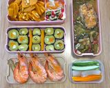 Hình bước làm 4 của món Day 21 : Tôm hấp bia sả, cá nấu chua, kimbap khoai lang_eat1000