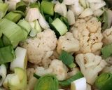 A picture of step 1 of My Creamy Red Peppered Cauliflour? Leek & Potato Soup.