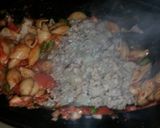 A picture of step 6 of Turkey sausage goulash Messy mess!.