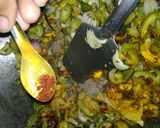 A picture of step 4 of Kheksi ki bhujia/spine gourd fry.