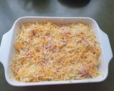 A picture of step 6 of Nudel Auflauf - baked pasta with cheese and ham.