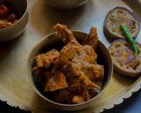 A picture of step 7 of Kosha Mangsho or Slow cooked mutton for Dol Purnima.