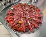 A picture of step 8 of Beef Carpaccio with Heirloom Tomatoes and Parmesan.