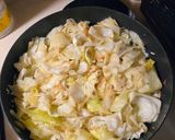 A picture of step 3 of Larry's (next lvl) sausage and cabbage.
