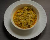 A picture of step 6 of Begun’r Ghonto / Eggplant Ghonto for lunch in Thakurbari style.