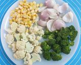 A picture of step 2 of Steam Veg with feta cheese.