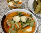 Foto langkah ke 5 dari resep Sayur Kelo Santan Labu Siam, Telor Puyuh, Kacang Panjang, Tempe, Wortel.